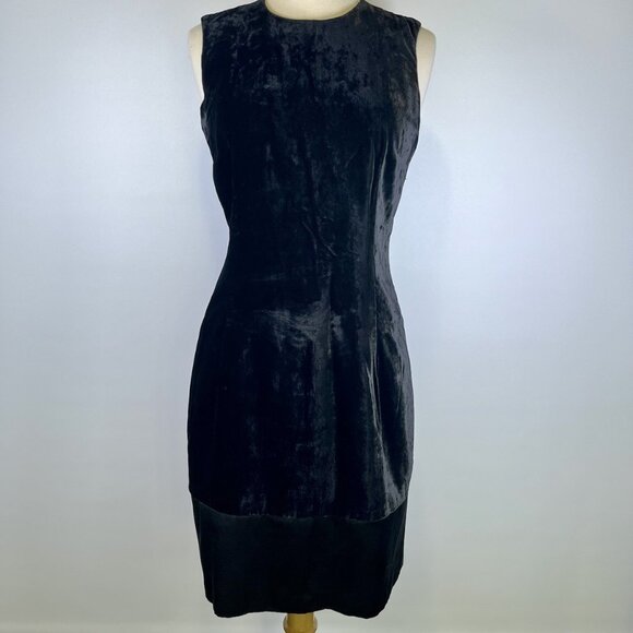 Banana Republic 90s Y2K Black Velvet Sheath Dress Silk Satin Trim Size 2 Office - Picture 1 of 9